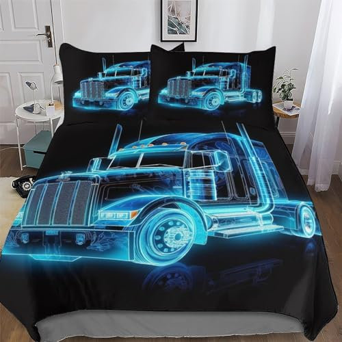 AAPZY LKW Bettwäsche Für Jungen Mädchen 3D Deckenbezug Set 2 teilig Bettbezüge Atmungsaktive Mikrofaser Bettbezug Mit Reißverschluss Und Kissenbezug Single (135x200cm)
