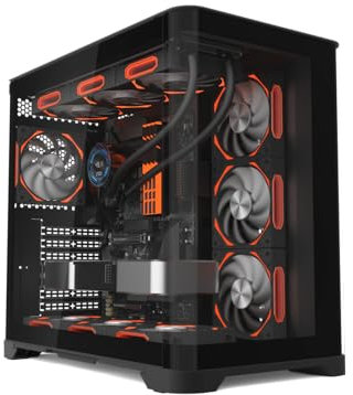 iONZ PC Gaming Case ATX Mid Tower - Dual Chamber Dynamic Series with 4 ARGB PWM Fans | Curved Tempered Glass | Flow - Black