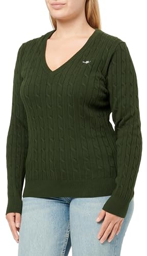 GANT Stretch Cotton Cable V-Neck, Green Lagoon, S