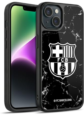 Head Case Designs Offizielle FC Barcelona Marmor Schwarz Wappen Muster Gel Armour Hülle [Militärischer Schutzgrad] kompatibel mit Apple iPhone 14