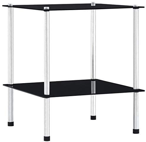 Tidyard Étagère à 2 Niveaux Noir 40x40x47 cm Verre trempé, Support de Rangement, Étagères de Stockage pour Cuisine, Salon, Garage, Atelier, Salle de Lavage, sous-Sol
