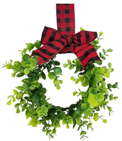 Ghirlanda floreale artificiale in metallo, 25,4 cm, con fiocco in iuta, mini decorazione per armadietti, pareti, finestre, porte anteriori, primavera e porta d'ingresso (D, taglia unica)