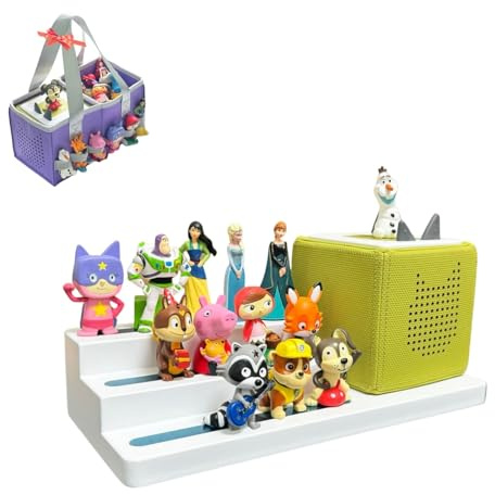UGQIN Tonie Shelf Come with Carrying Bag, 3 Tiered Magnetic Display Shelf,Tonie Figures Holder,Toniebox1/2 Stand in Kids Room (White)
