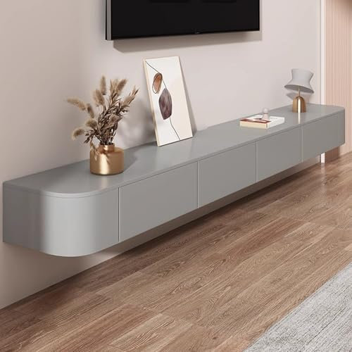 LFONDIGE Grauer schwebender TV-Schrank, an der Wand montierte TV-Einheit, Wohnzimmer-TV-Ständer mit Schubladen, Medienwand, TV-Bank, Multimedia-Konsole (120 cm)
