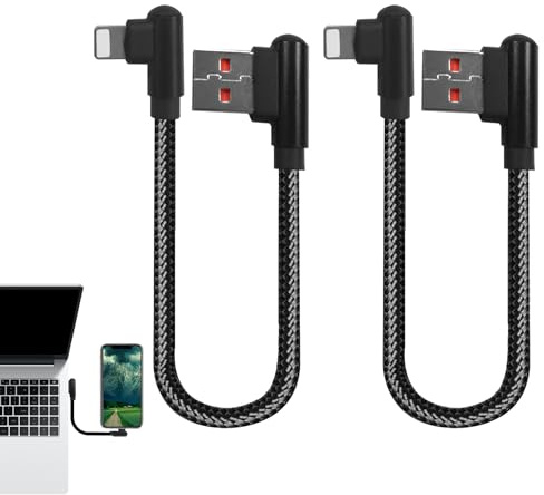 Musiook 2 PCS 0.3M I Phone Charging Lead 90 Degree, USB C Right Angle Cables, Short lightnin Charging Cable Right Angle, Nylon Braided Compatible with iPhone 14 13 12 Pro Max XR XS 10 8 Plus