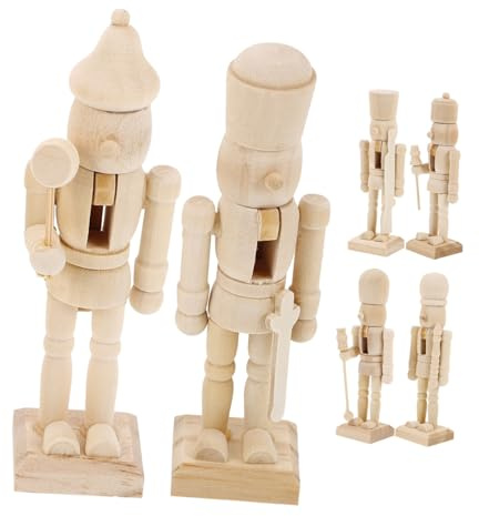 EPIGEIST 6 Stück Weihnachts Nussknacker Aus Holz 12cm Selbstgemacht Holzsoldaten Puppen Weiß Zum Bemalen Schreibtischdekoration Für Weihnachten