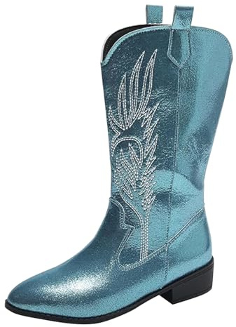 Stivali Texani Donna Estivi Stivali Cowboy Donna Fashion Pelle Antiscivolo per Laterale E Lacci con Motivo Stampato da Giardino Western Stivaletti da Texani Pelle Vera