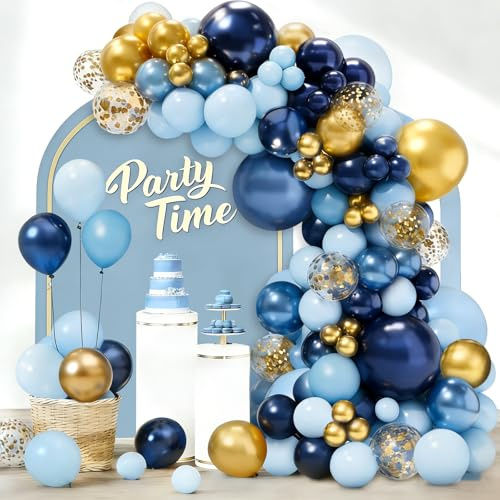 Navy Blue Gold Balloon Arch Kit, Confetti Balloons, 103Pcs 18/12/10/5 Inch | Different Sizes Balloon Garland, Latex Balloons, Perfect for Baby Shower, Birthday, Wedding, Graduation & Party Decorations