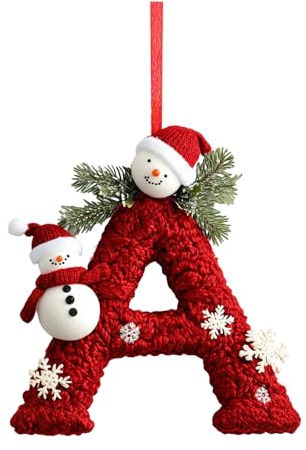 Christmas Letter Ornaments, 26 Letters Christmas Tree Decorations, 2D Acrylic Flat Snowman Design, Red and White, 8.5 cm (A)