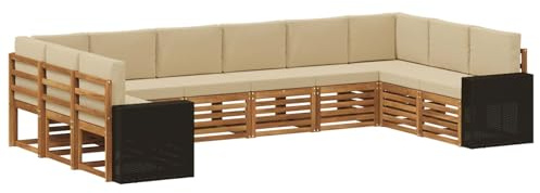 vidaXL Outdoor-Sofagarnitur 10 pcs Natur und Beige Polyester, Garten-Lounge-Set, modernes Outdoor-Sofa, Bequeme Terrassenmöbel, strapazierfähige Sitzgelegenheit