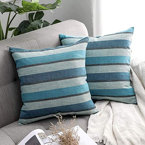 MIULEE Streifen Kissenbezüge Kissenhülle Leinenoptik Sofakissen Dekorative Kissenbezug Dekokissen Deko Couchkissen Bezug für Sofa Büro Couch Schlafzimmer Wohnzimmer 2er Set 45x45 cm Blau