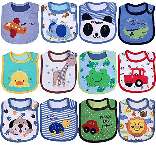 Yafane Baby Bibs 10 Packs Waterproof Layer Absorbent Bandana Drool Bibs Cotton for Infant Toddler Boys Girls 3-24 Months (Blue/Green)