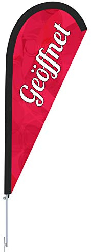 Vispronet Beachflag - Geöffnet versch. Farben ✓ versch. Halterungen ✓ Tropfenform ✓ Höhe 2,04 m ✓ Indoor & Outdoor (mit Erdspieß, Rot-Weiß)