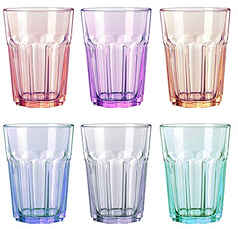UNISHOP Lot de 6 verres en verre multicolores de couleurs pastel de 365 ml, qui passent au lave-vaisselle