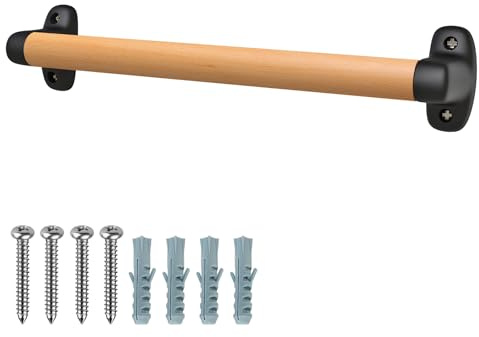 SELEWARE 17 inch Playground Safety Handle Wood Kids Playground Grab Handles Grip Handle Handrail Playset Handles for Playhouse, Treehouse, Solid Beech Wood with Plastic Brackets for Indoor Outdoor