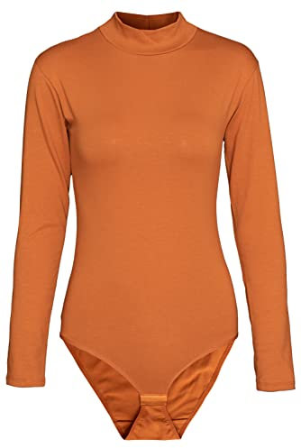 Evoni Damen Body langarm I blickdichter Bodysuit mit Halbkragen für Frauen I Langarmbody aus Baumwolle I Women Body Shaper I Jumpsuit M Zimt
