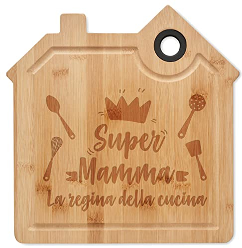STAMPATEK Tagliere in Bambù a Forma Di Casa - Regalo Originale per la Festa Della Mamma o Compleanno