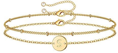 TINGN Armband Damen - Layered Gold Buchstaben S Armbänder für Frauen Mädchen | Personalisiertes Armband | Gold Schmuck Damen | Teenager Mädchen Geschenke