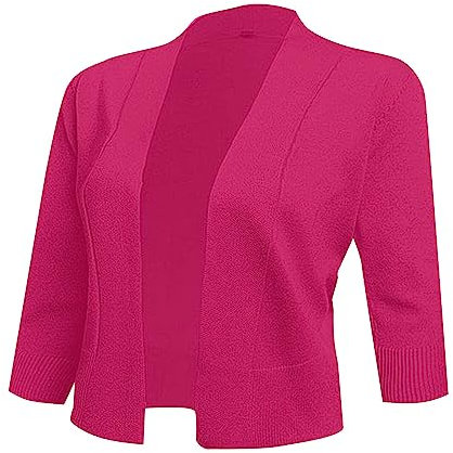 Maglieria Tinta Unita da Donna Cardigan da Donna Elegante Semplice Versatile Cappotto Corto Trench Effetto Lucido (1-Hot Pink, M)