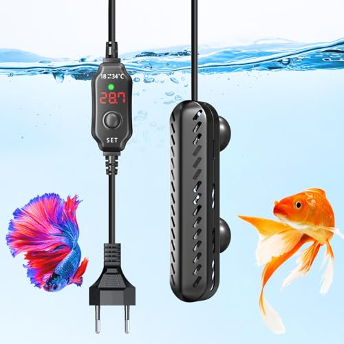 Klarlight Calentador Acuario 50W, Calentador de acuarios de Temperatura Regulable con ventosas, Calentador Regulable con indicador de Temperatura, Calentador Termostático para Regulable para peceras