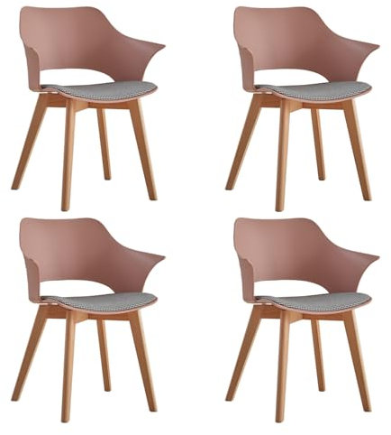 BenyLed Set di 4 Sedie da Pranzo con Bracciolo; Sedie da Cucina con Seduta in Tessuto; Design Ergonomico Dello Schienale Cavo (Rosa)