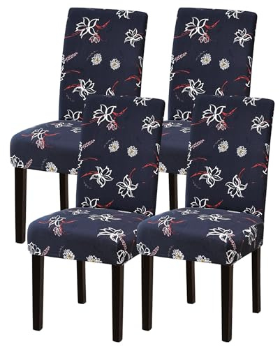 Sufdari Stuhlhussen 4er Set, Stretch Esszimmer Stuhlbezug für Esszimmerstühle, Abnehmbarer Waschbarer Spandex Stuhlüberzug für Küchenstühle,Hotel, Bankett(4 Stück,Gänseblümchen)