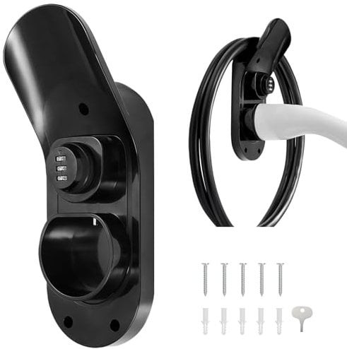 Litorange Type 2 EV Charger Cable Holder, Mechanical Combination Lock with Adjustable Password Wall Mount Holder for Electric Car with IEC 62196-2 Plugs, Anti-Theft Protection for Cable and Charger