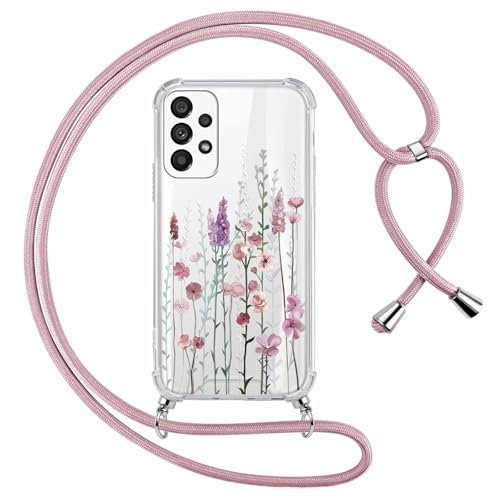 Yoedge Handyband Handyhülle für Samsung Galaxy A52/A52s 5G 6,5 Hülle mit Band, Durchsichtig Aesthetic Muster Blumen Case mit Kordel, Weiche Silikon TPU + PC Stoßfest Schutzhülle für Samsung A52s, 03
