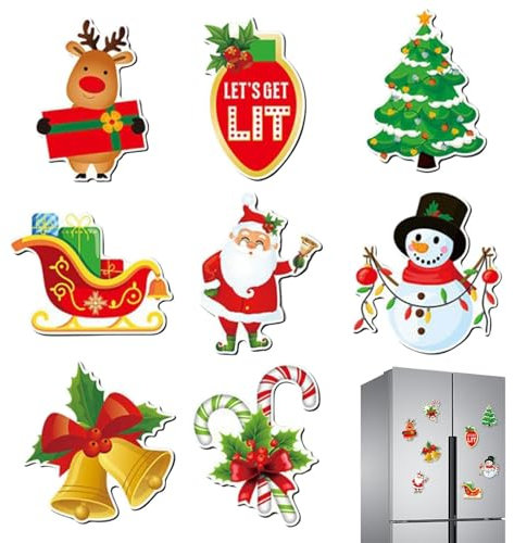 Lnhgh Kleine Weihnachtsmagnete für Kühlschrank, Magnet-Weihnachtsdekorationen - 8X Weihnachtsmann-Kühlschrankmagnet-Aufkleber,Frohe Feiertagsdekoration, magnetische Kühlschrankabdeckung, Starke