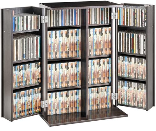 VEVOR Media Storage Cabinet, DVD Cabinet with Doors and Shelves, CD Storage Holds up to 576 CDs, Adjustable DVD Shelf, Protects & Organizes Music, Movie, Video Games or Collections-Espresso