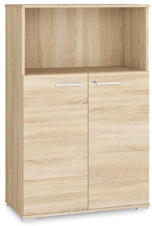 Lomadox Aktenschrank Büroschrank Schrank Büro offenes Fach 2 Türen abschließbar Sonoma Eiche 79x123,4x40,3 cm