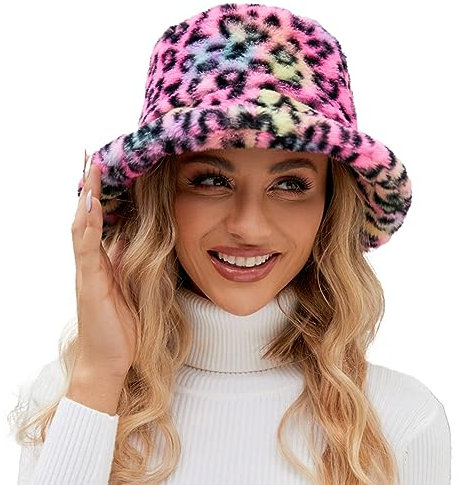 generisch Fuzzy Bucket Hat für Frauen Faux Superficial Knowledge Bucket Hat Warm Soft Winter Fisherman Cap Furry Sun Hat Fell Hut Damen (Hot Pink, One Size)