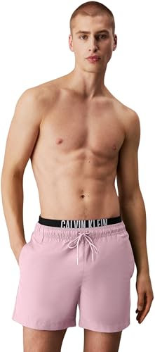 Calvin Klein Uomo Pantaloncino da Bagno Medium Double con Fascia con Logo, Rosa (Sweet Pink), S