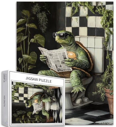 Schildkröten-Lese-Zeitung, 1000-teiliges Puzzle für Erwachsene, Schildkröte auf Toilette, Kunst-Puzzle, bunte DIY-Puzzles für Heimdekoration, Geschenke, Familienpuzzle, perfekt für Spielabende, 50,8 x