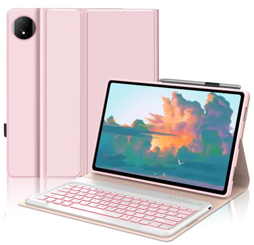 FOGARI Hülle mit Tastatur für Honor Magic Pad 2 Tablet 12,3 Zoll | 7 Farben Beleuchtung, Deutscher QWERTZ Tastatur mit Magnetisch Abnehmbarer Bluetooth für Tablet Honor Magic Pad 2, Rosa