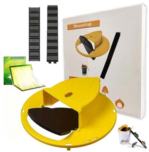 LeKuni 1 Stück Gelber Fassdeckel mit automatischem Deckel, Mit 2 Stück Klebefalle, 5 Gallon Eimer Kompatibel für Indoor-Küche Hausgarten, automatischer Reset(Enthält keinen Eimer)