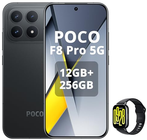 XIAOMI POCO F8 Pro 5G-Smartphone da 12+256GB,Tripla fotocamera da 50MP con OIS,Display AMOLED da 6,59” 120Hz,Snapdragon 8 Elite, Hypercharge 100W, Nero,incluso Smart Watch