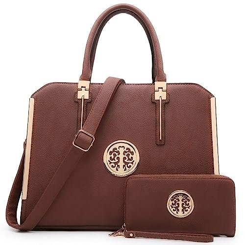 Dasein Große Handtasche für Damen, veganes Leder, Arbeitstasche, Schultertasche mit passender Geldbörse, 2-braun, Large
