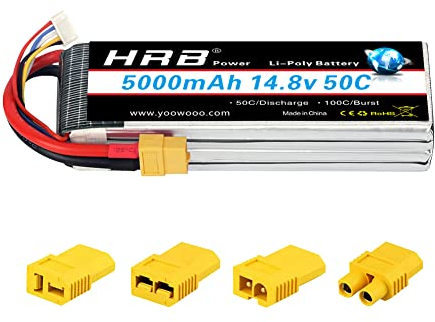 HRB 5000mAh 14.8V 50C 4S Lipo Akku Pack XT60 for FPV Racing Quadcopters Diverse Racing Cars Helikopter Flugzeuge und Modellboote (EC3/Deans/Tr/Tamiya