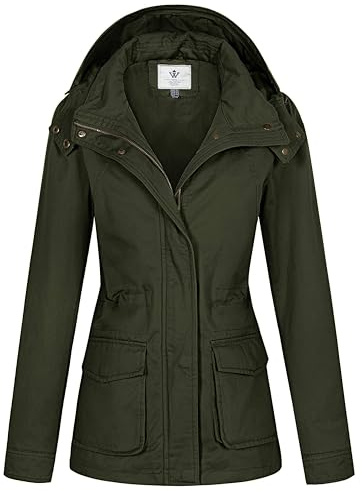 WenVen Women's Cotton Jacket Lightweight Parka Coat Hooded | Mid-length, Multi pockets, Lapel, Slim Fit, Zipper & button closure, Windproof, Outdoor, Daily wear, Detachable hood