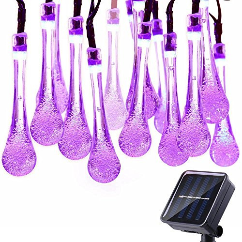 KINGCOO Outdoor Solar String Light, 20ft 30LEDs Waterproof Fairy Waterdrop Lights Decorative Ambiance Lighting for Garden, Outdoor, Patio, Lawn and Holiday Decorations (Purple)