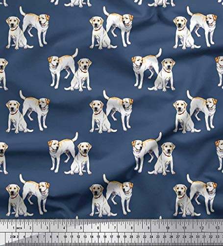 Soimoi Blau Baumwoll-Voile Stoff Labrador Hund Stoff Meterware 56 Zoll breit