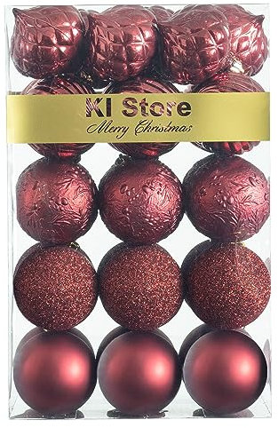Burgundy Christmas Baubles Christmas Tree Decoration Ornaments 30pcs Shatterproof Balls for Xmas Hanging Decorations Festival Holiday Decor