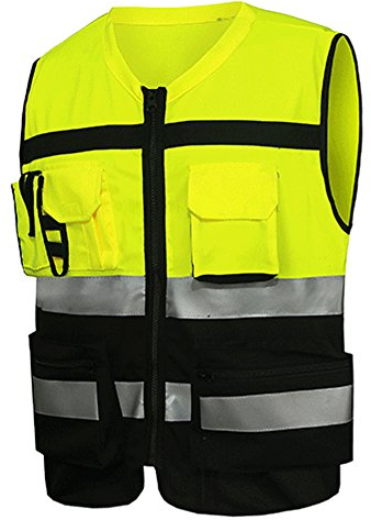 Sicherheits-Warnweste, Warnwesten mit hoher Sichtbarkeit, Arbeitsschutzweste, Arbeitsschutzweste(L,Schwarz und Gelb)