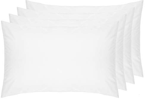 Belledorm 4 Pack White Standard Pillowcases, 100% Pure Cotton, 7 Year | Guarantee, Percale (50 x 74cm Housewife)