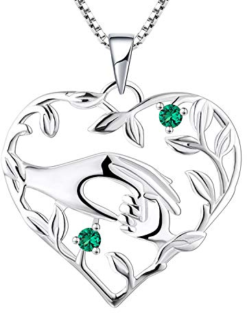 YL Mama Kette 925 Sterling Silber Mai Geburtsstein Grün Zirkonia Mutter halten Kinderhand Anhänger Halskette Geschenke für Mama