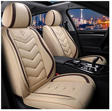 JDWBT Autositzbezüge Set Leder,Autositzschoner Set Universal,Schonbezüge Auto Komplettset 5-Sitze,Sitzbezüge Auto-Beige (beige)