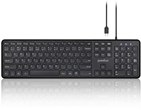 Perixx PERIBOARD-210C Wired Full-Size USB C Keyboard with Quiet Scissor Keys - Compatible with Tablets, Desktop, and Laptops - Black - US International QWERTY…