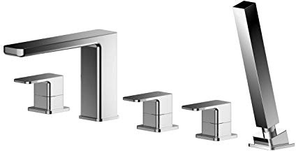 nuie WIN314 Windon | Modern Bathroom Deck Mounted 5 Tap Hole Bath Shower Mixer with Lever Handles, 135mm, Chrome