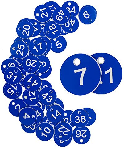 Plaques d'identification en plastique - Numéro gravé - pour des clés - sans porte-clés (1-50, bleu)